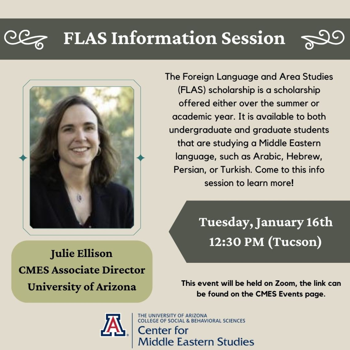 FLAS January Info Session Flyer, Jan 16 at 12:30pm, Zoom