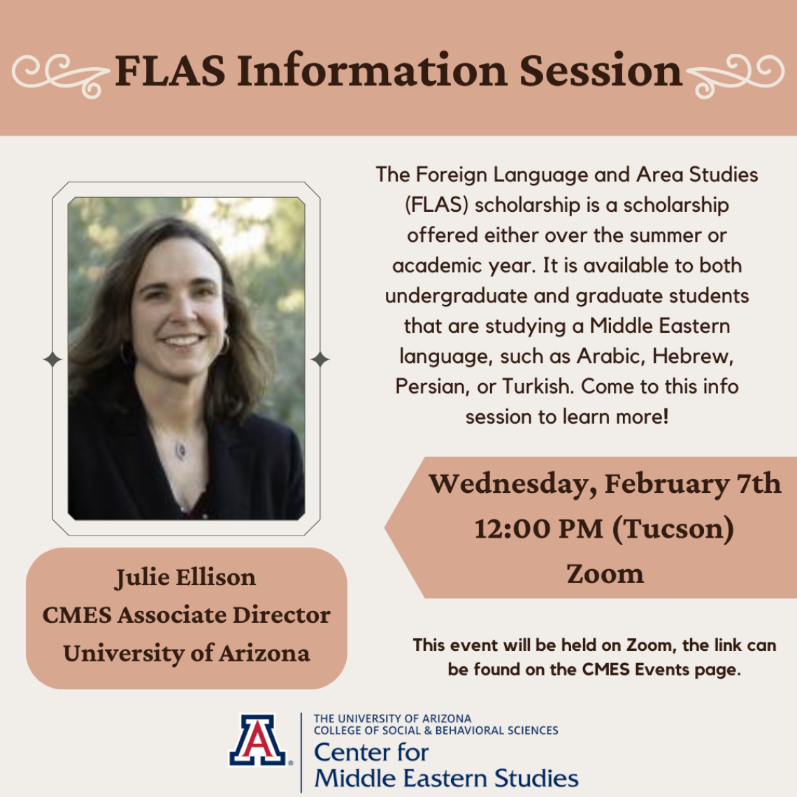 FLAS February Info Session Flyer, feb 7 at 12:00pm, Zoom
