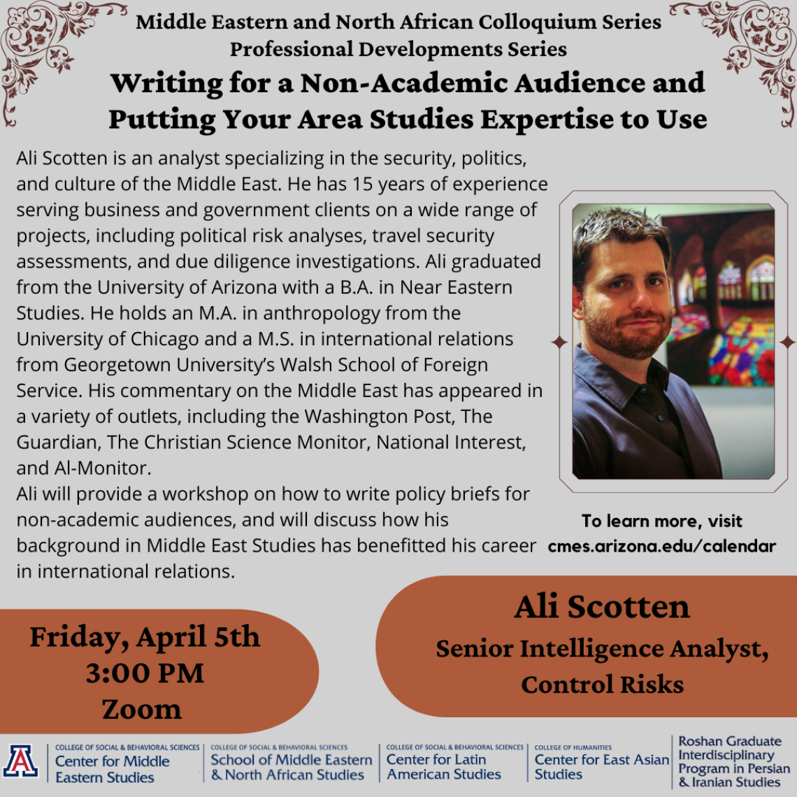 Ali Scotten April 5th Colloquium Series Flyer
