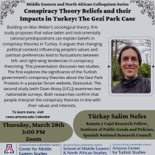 Turkay Salim Nefes March 28th Colloquium 300PM over zoom. Conspiracy Theory Beliefs and their Impacts in Turkey: The Gezi Park Case