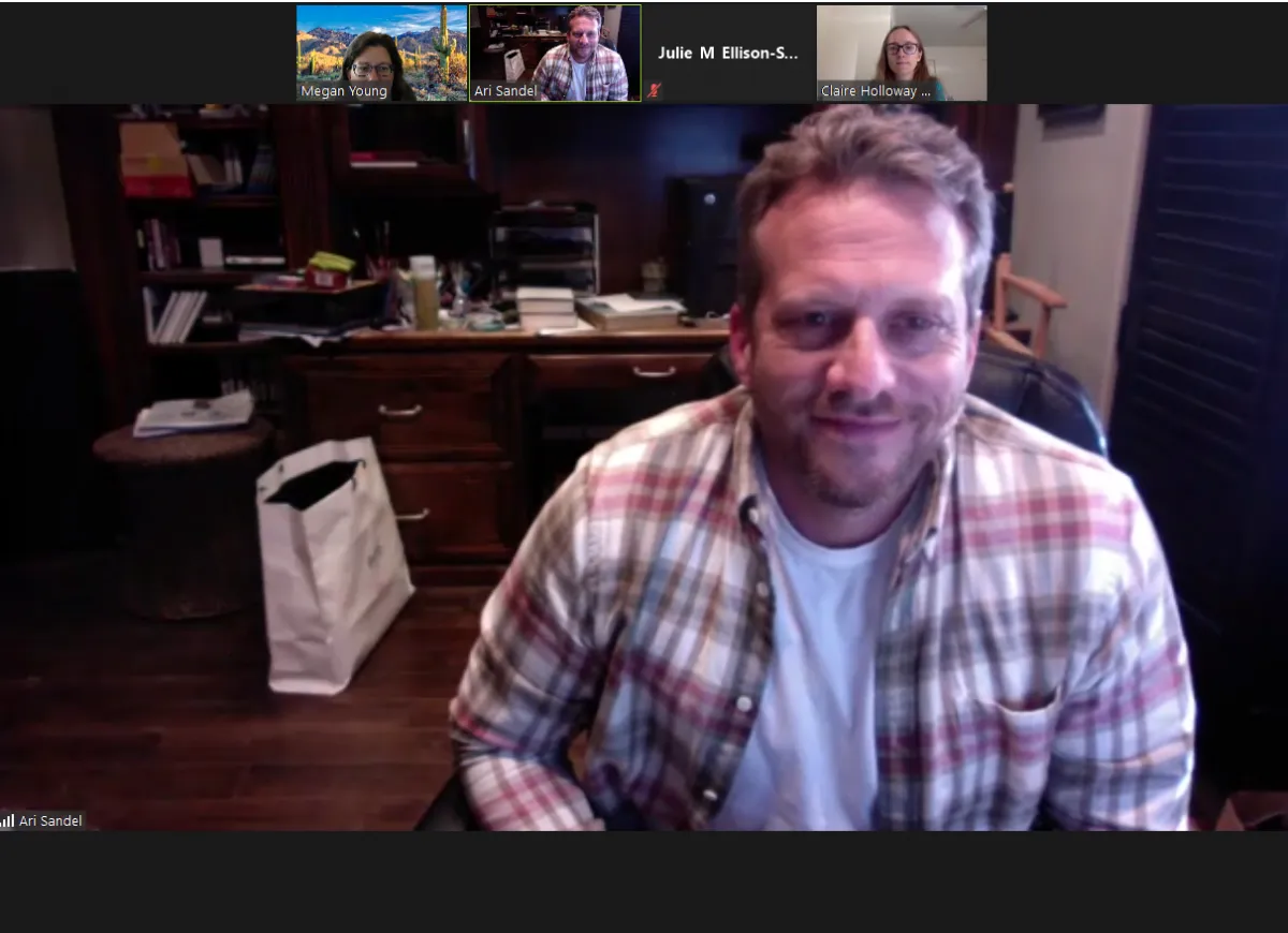 Ari Sandel in a Zoom meeting.